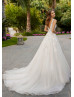 Beaded Plunging Neck Ivory Lace Tulle Exclusive Wedding Dress